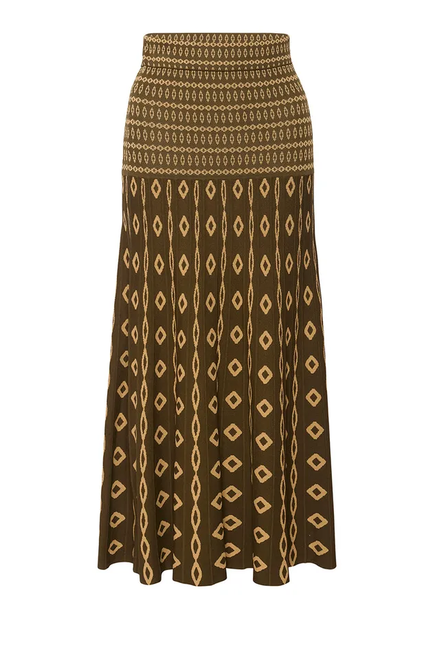 Misa Los Angeles Milani Skirt Olive Geo Stripe Women Knits