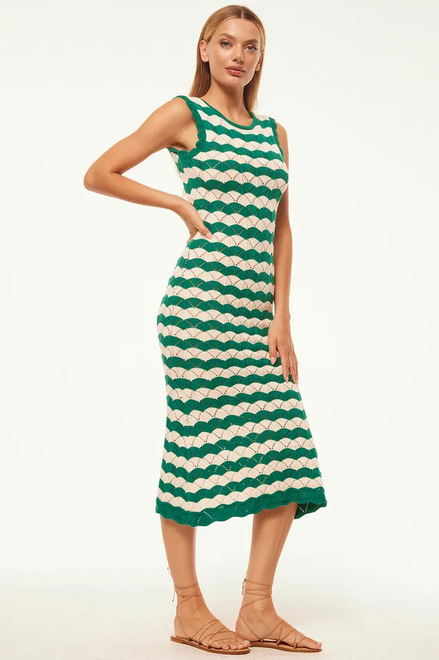 Misa Los Angeles Rosalba Dress Emerald Stripe Women Knits