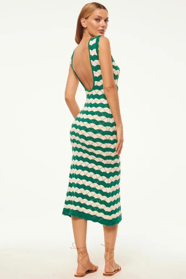 Misa Los Angeles Rosalba Dress Emerald Stripe Women Knits
