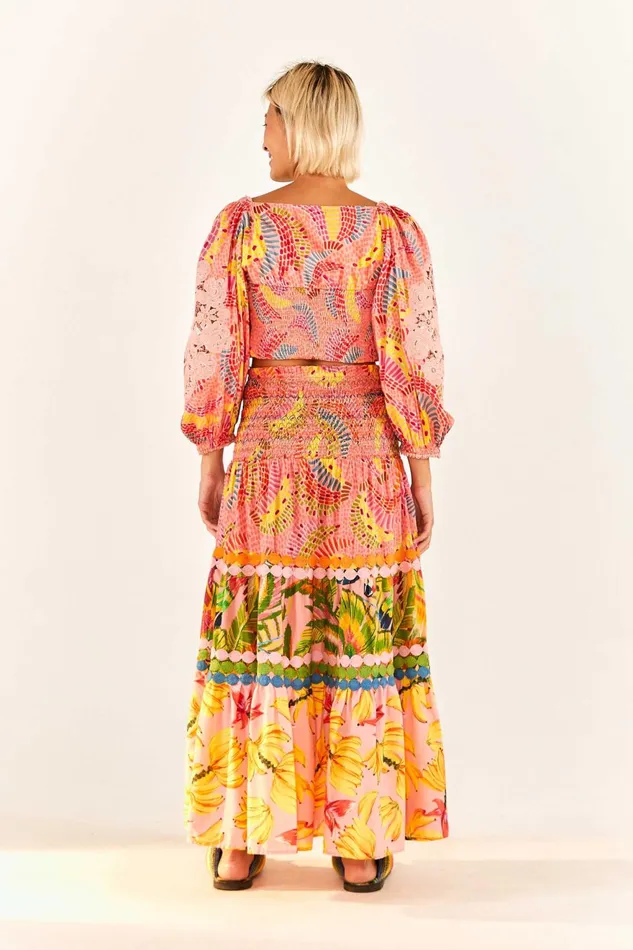 Mixed Pink Prints Midi Skirt Women Farm Rio Skirts