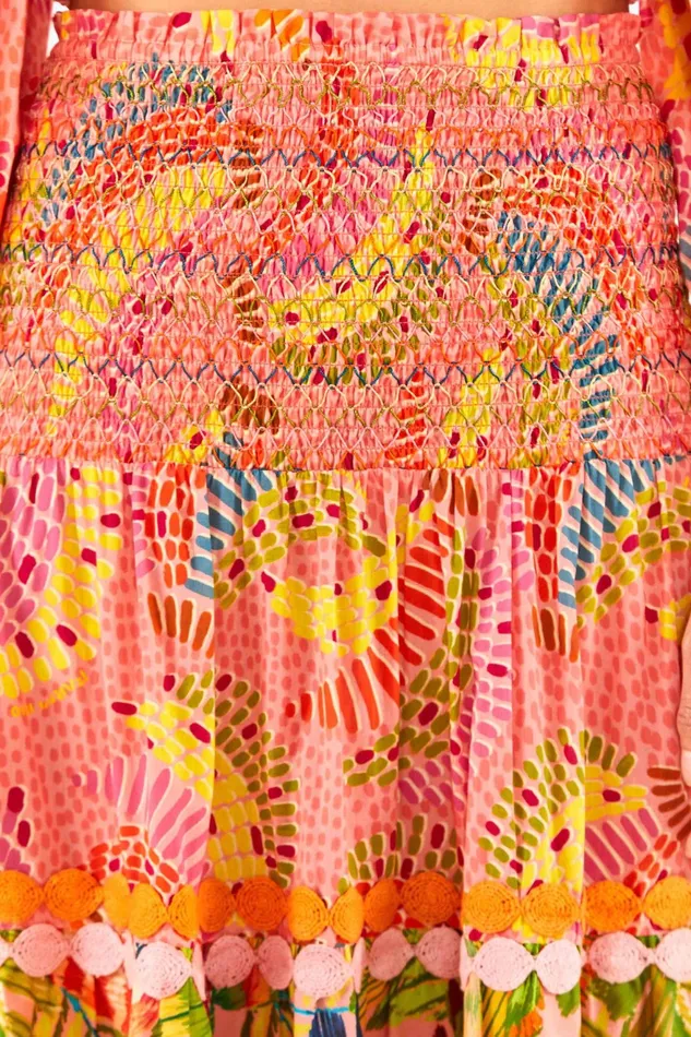 Mixed Pink Prints Midi Skirt Women Farm Rio Skirts