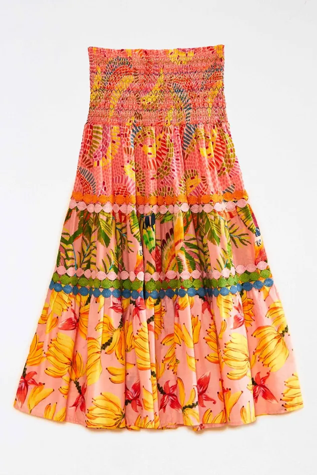 Mixed Pink Prints Midi Skirt Women Farm Rio Skirts