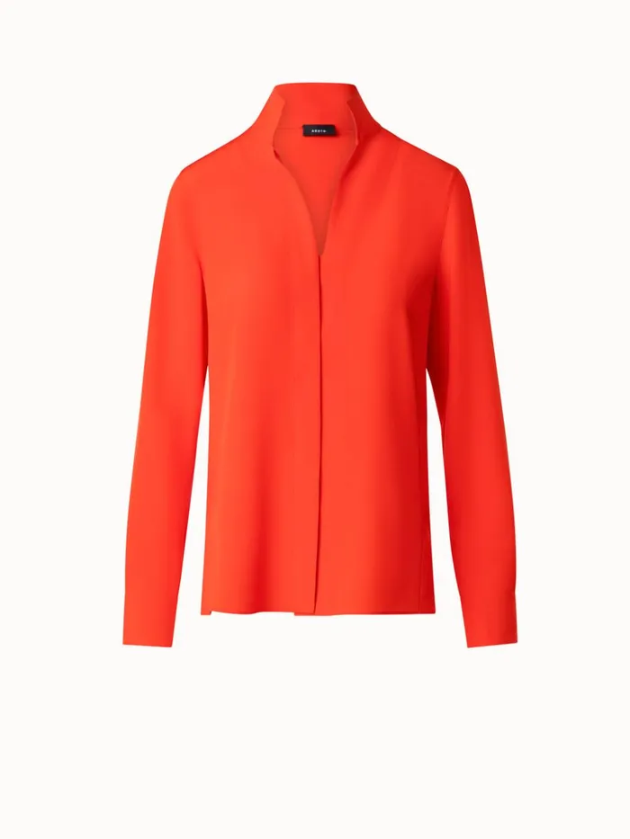 Mock Neck Silk Blouse Poppy Women Akris Blouses