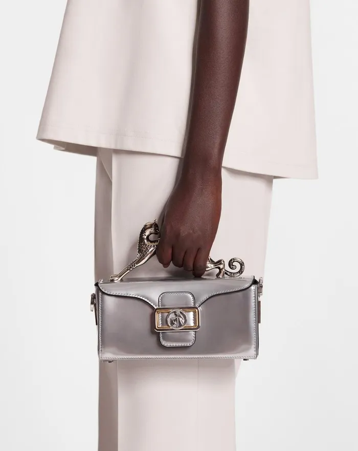Nano Pencil Cat Bag In Metallic Leather Silver Women Lanvin Tote Bags and Top Handle Bags