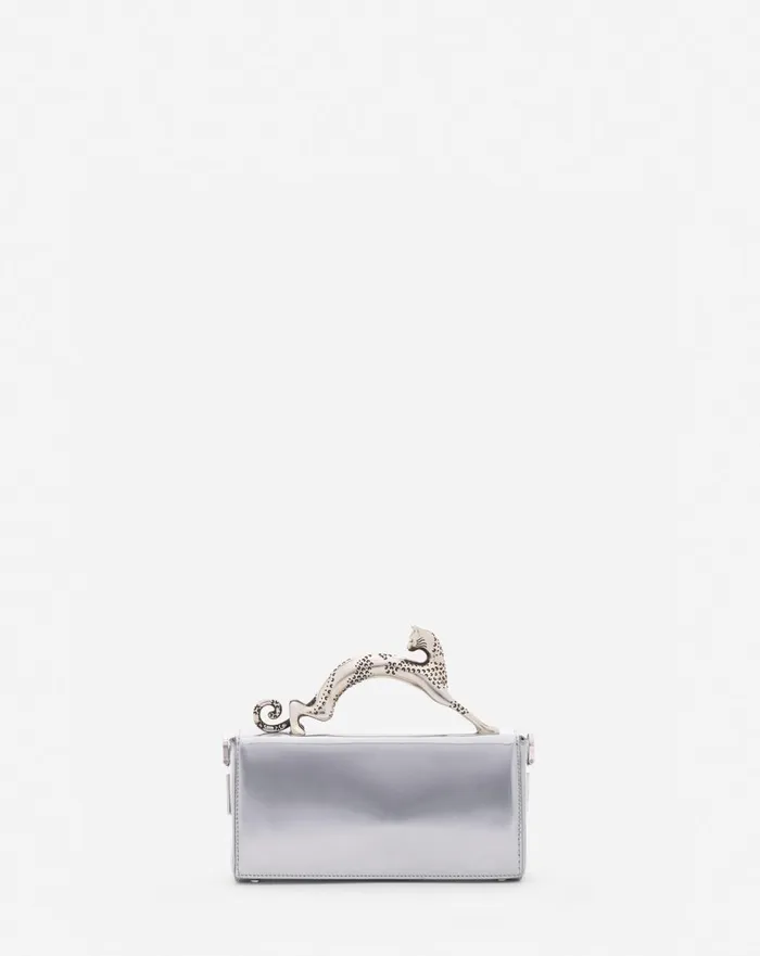 Nano Pencil Cat Bag In Metallic Leather Silver Women Lanvin Tote Bags and Top Handle Bags