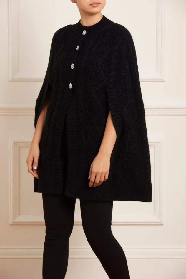 Needle and Thread Capes Sylvie Cable Jewelled Knee Length Cape Black 8211 Women