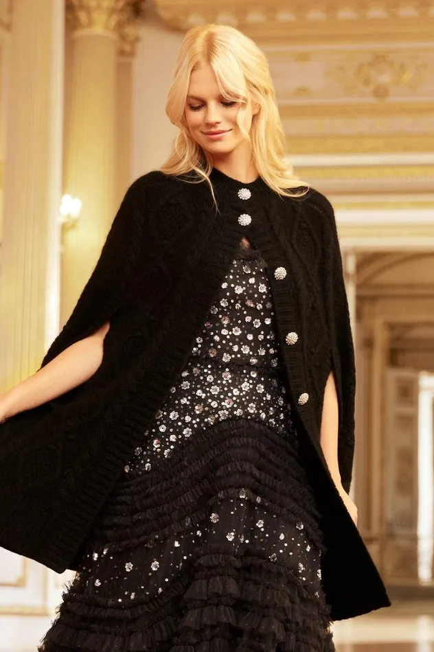 Needle and Thread Capes Sylvie Cable Jewelled Knee Length Cape Black 8211 Women