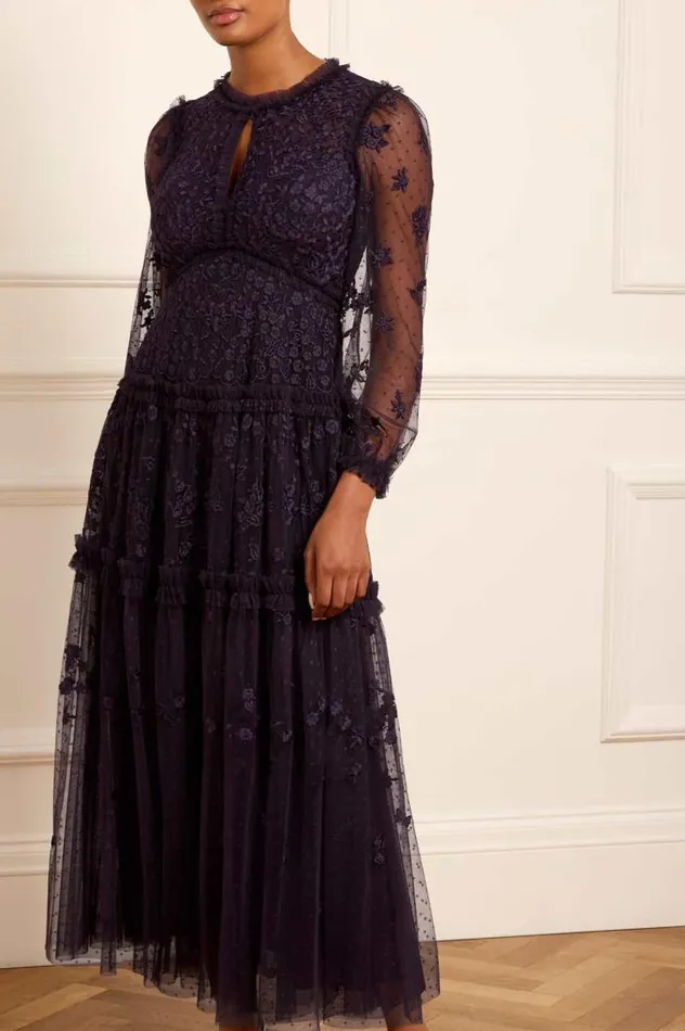 Needle and Thread Dresses Autumn Lace Long Sleeve Ankle Gown Blue 8211 Women