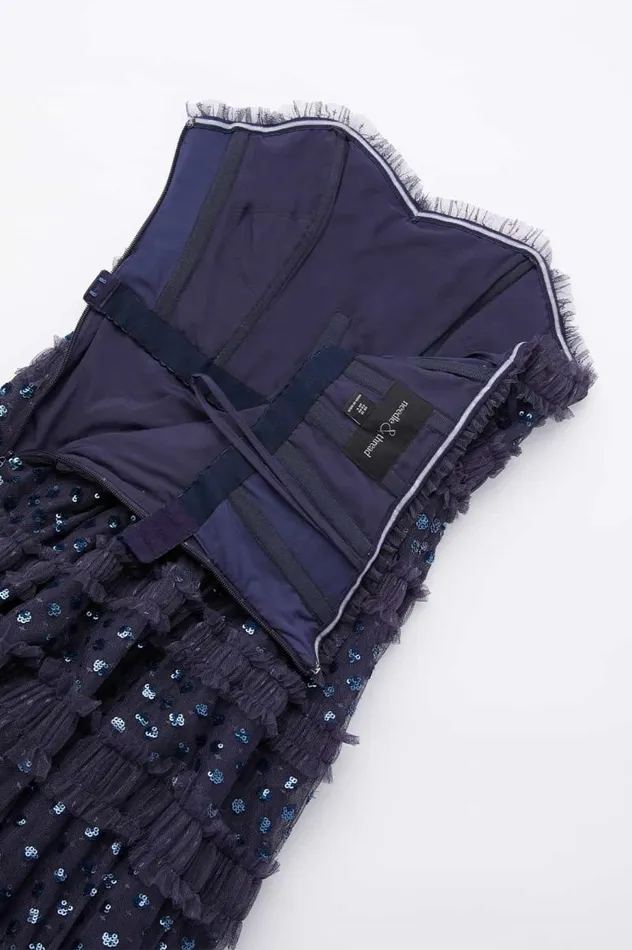 Needle and Thread Dresses Dot Shimmer Tiered Strapless Ankle Gown Blue 8211 Women