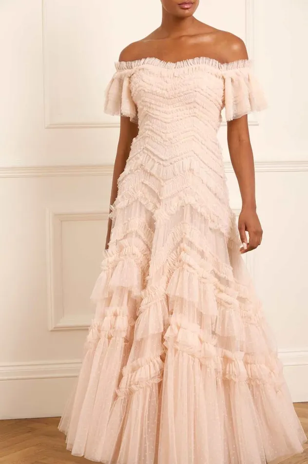 Needle and Thread Dresses Elia OffShoulder Gown Beige 8211 Women