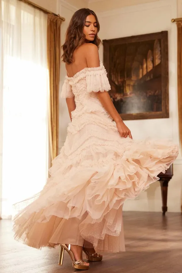 Needle and Thread Dresses Elia OffShoulder Gown Beige 8211 Women