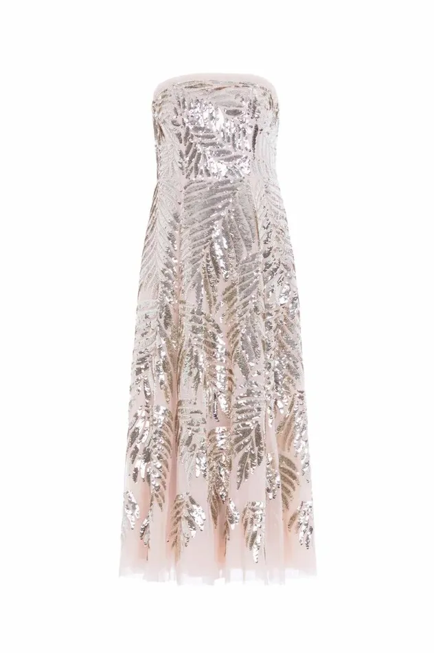 Needle and Thread Dresses Feather Sequin Strapless Ballerina Dress Beige 8211 Women