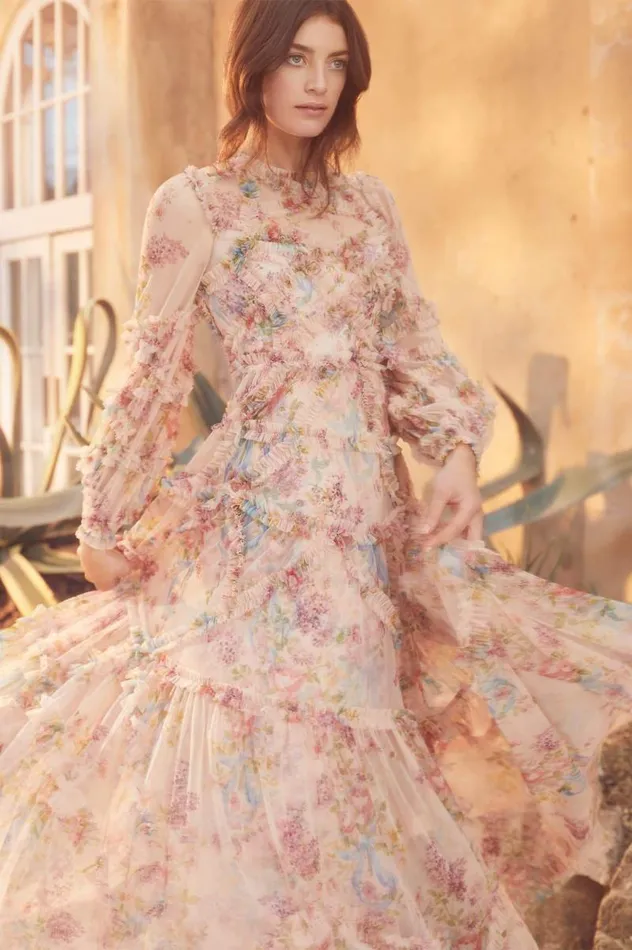 Needle and Thread Dresses Floral Diamond Ruffle Gown Multi 8211 Women