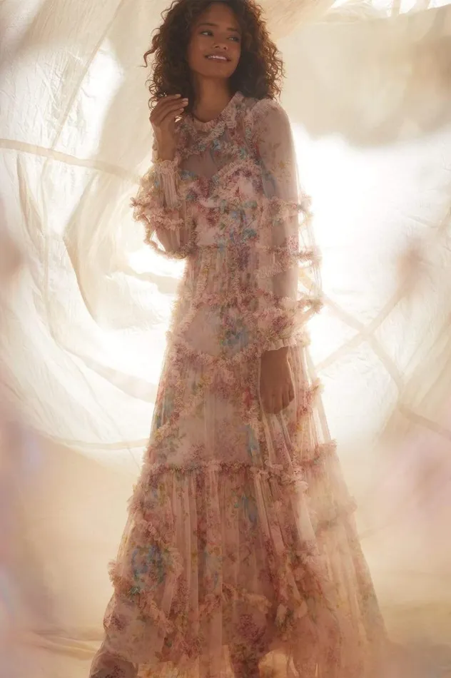 Needle and Thread Dresses Floral Diamond Ruffle Gown Multi 8211 Women