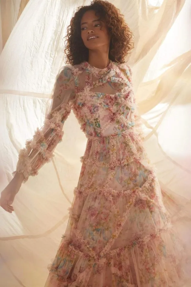 Needle and Thread Dresses Floral Diamond Ruffle Gown Multi 8211 Women
