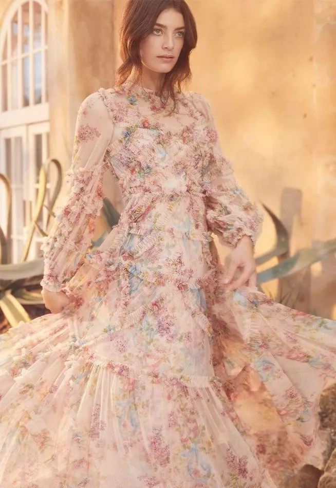 Needle and Thread Dresses Floral Diamond Ruffle Gown Multi 8211 Women
