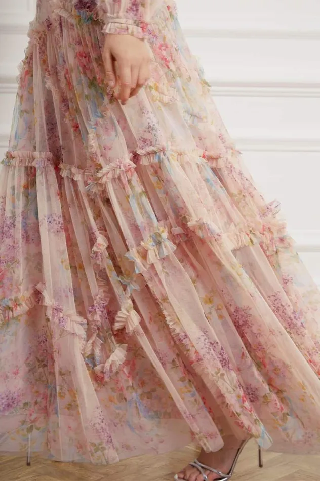 Needle and Thread Dresses Floral Diamond Ruffle Gown Multi 8211 Women