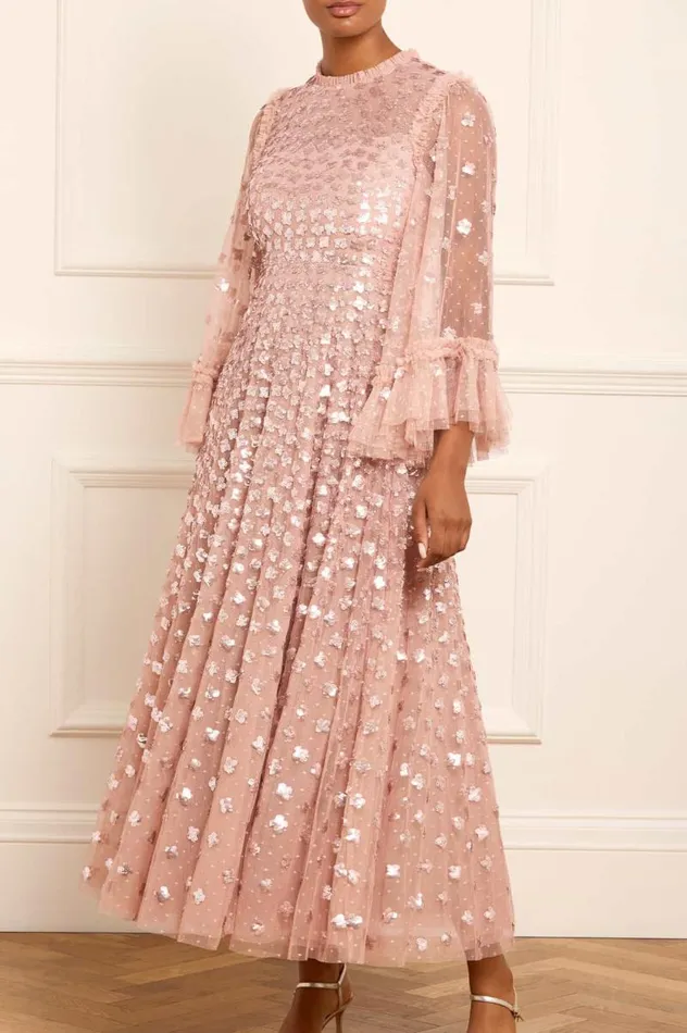 Needle and Thread Dresses Glisten Long Sleeve Ankle Gown Pink 8211 Women