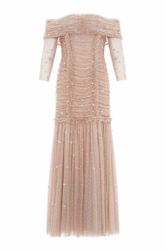 Needle and Thread Dresses Love Heart Rouched OffShoulder Gown Beige 8211 Women