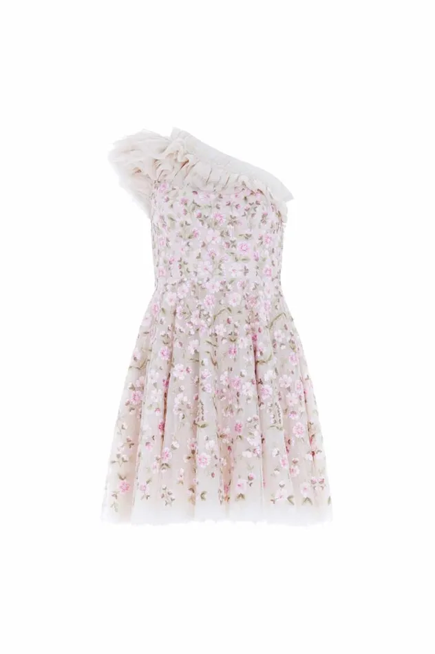 Needle and Thread Dresses Posy Pirouette OneShoulder Micro Mini Dress Champagne 8211 Women