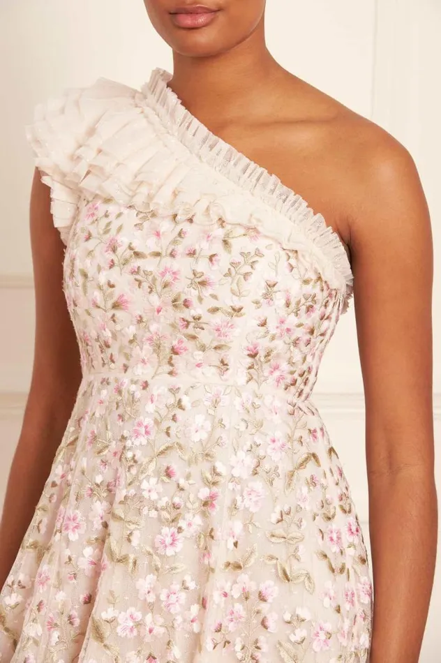 Needle and Thread Dresses Posy Pirouette OneShoulder Micro Mini Dress Champagne 8211 Women
