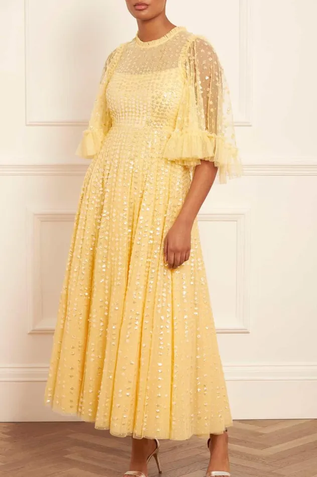 Needle and Thread Dresses Raindrop Short Sleeve Ankle Gown Yellow 8211 Women