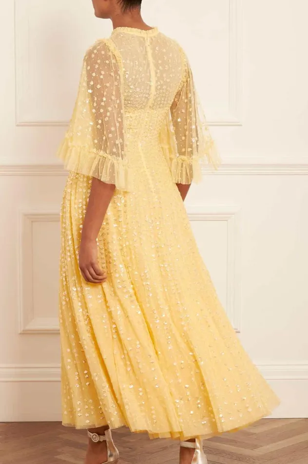 Needle and Thread Dresses Raindrop Short Sleeve Ankle Gown Yellow 8211 Women