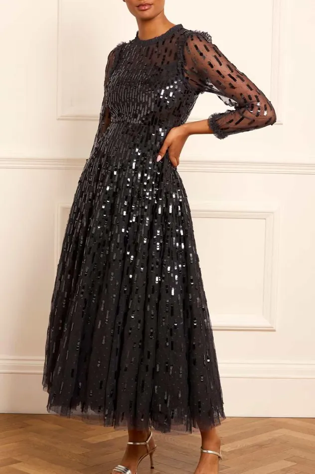 Needle and Thread Dresses Sequin Dash Long Sleeve Gown Black 8211 Women