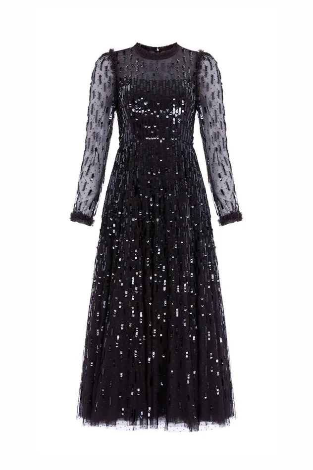Needle and Thread Dresses Sequin Dash Long Sleeve Gown Black 8211 Women
