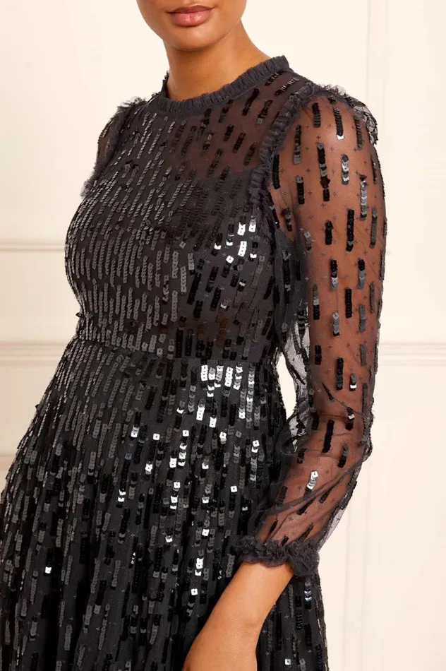 Needle and Thread Dresses Sequin Dash Long Sleeve Gown Black 8211 Women