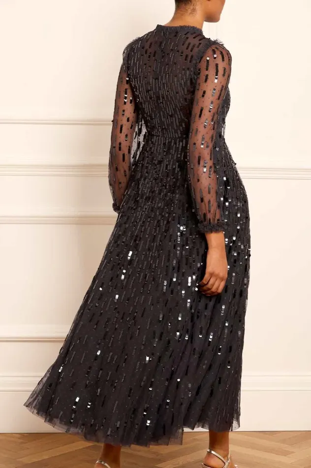 Needle and Thread Dresses Sequin Dash Long Sleeve Gown Black 8211 Women