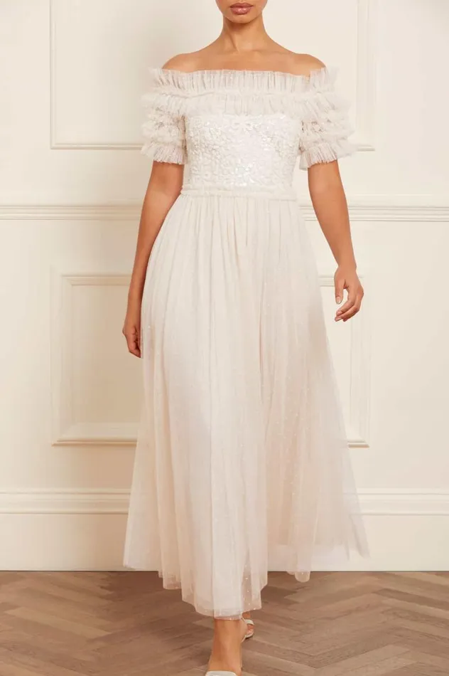 Needle and Thread Dresses Sequin Wreath Bodice OffShoulder Ankle Gown Champagne 8211 Women