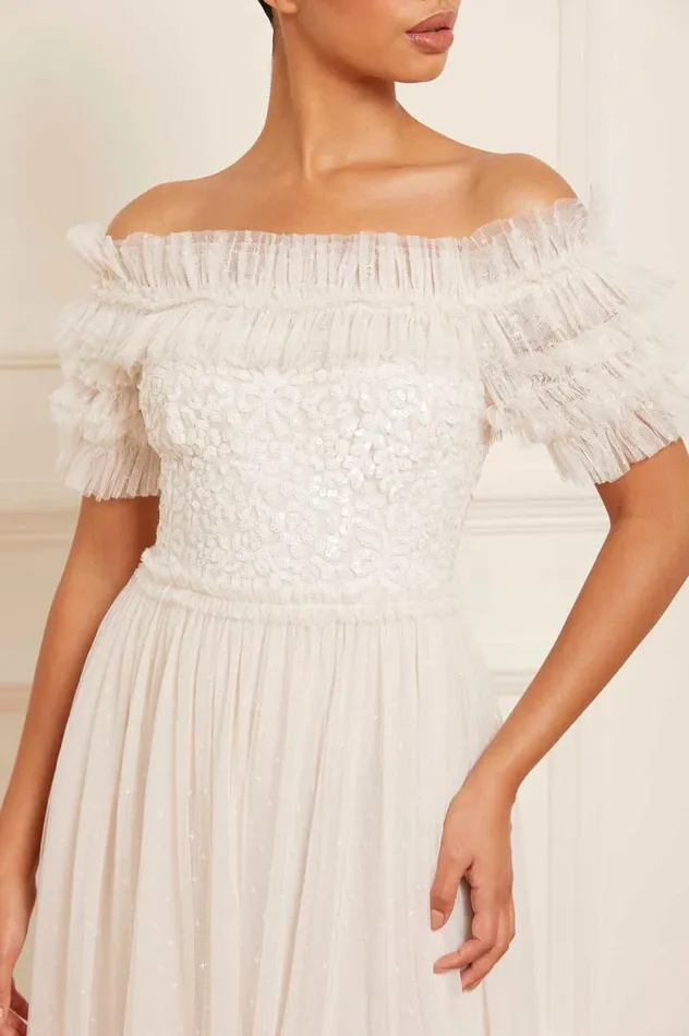 Needle and Thread Dresses Sequin Wreath Bodice OffShoulder Ankle Gown Champagne 8211 Women