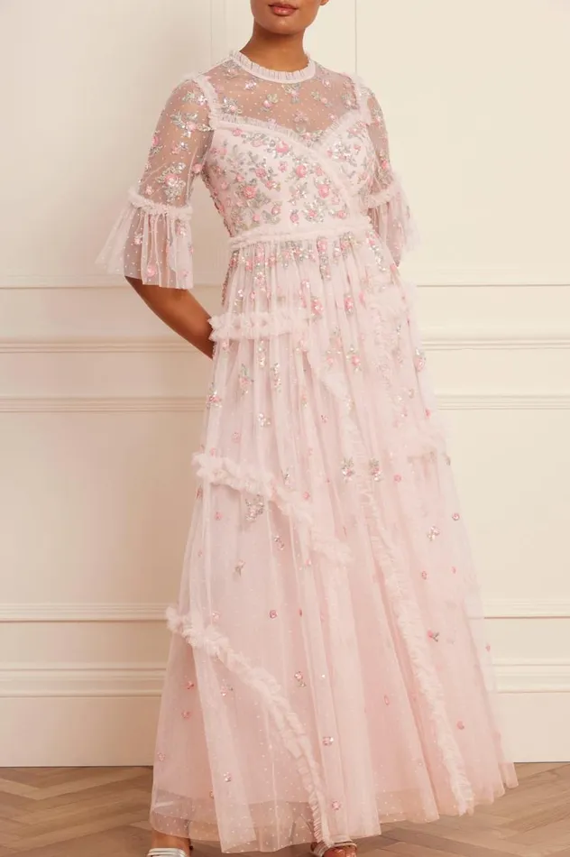 Needle and Thread Dresses Shimmer Ditsy Long Sleeve Gown Pink 8211 Women