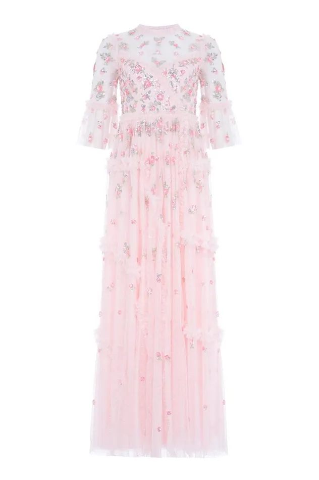 Needle and Thread Dresses Shimmer Ditsy Long Sleeve Gown Pink 8211 Women