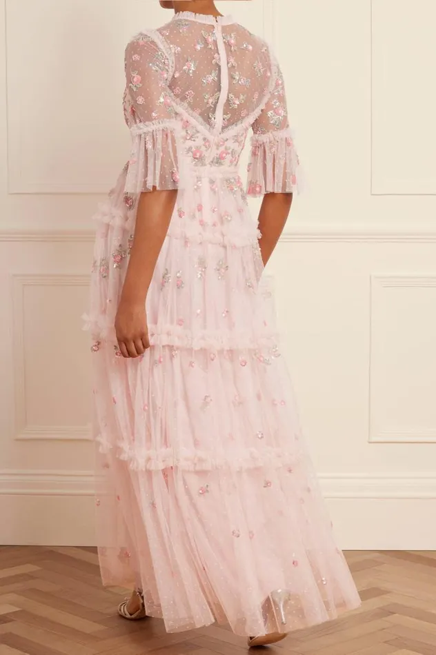 Needle and Thread Dresses Shimmer Ditsy Long Sleeve Gown Pink 8211 Women