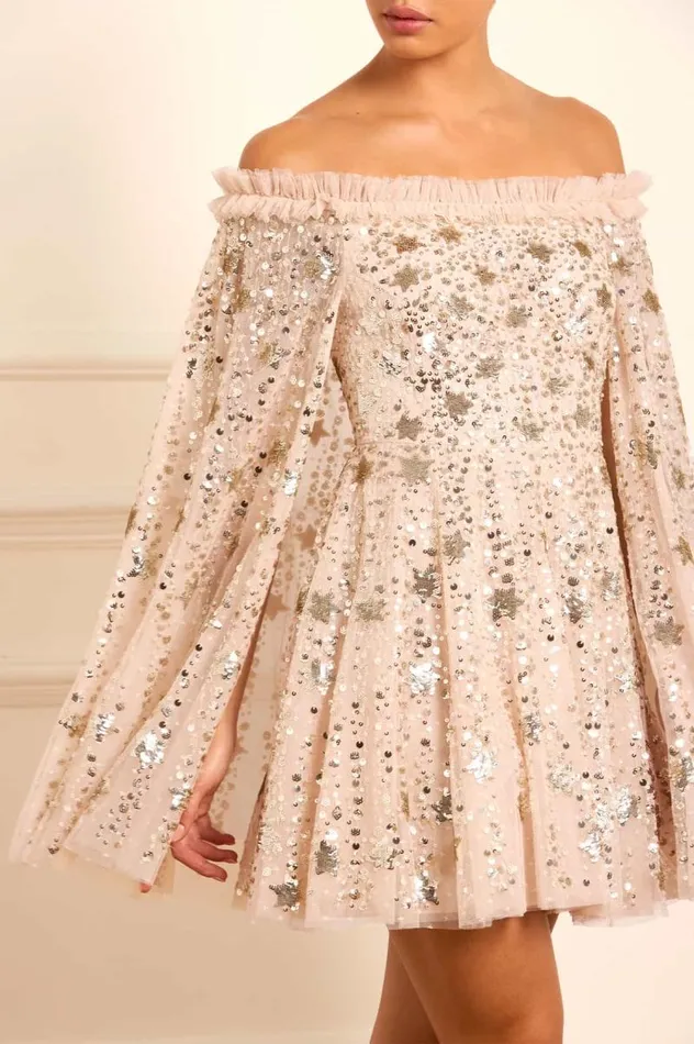 Needle and Thread Dresses Shooting Stars Cape Micro Mini Dress Beige 8211 Women