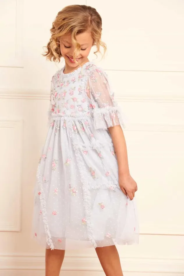 Needle and Thread Kids Formalwear Shimmer Ditsy Short Sleeve Kids Dress Blue 8211 Kids