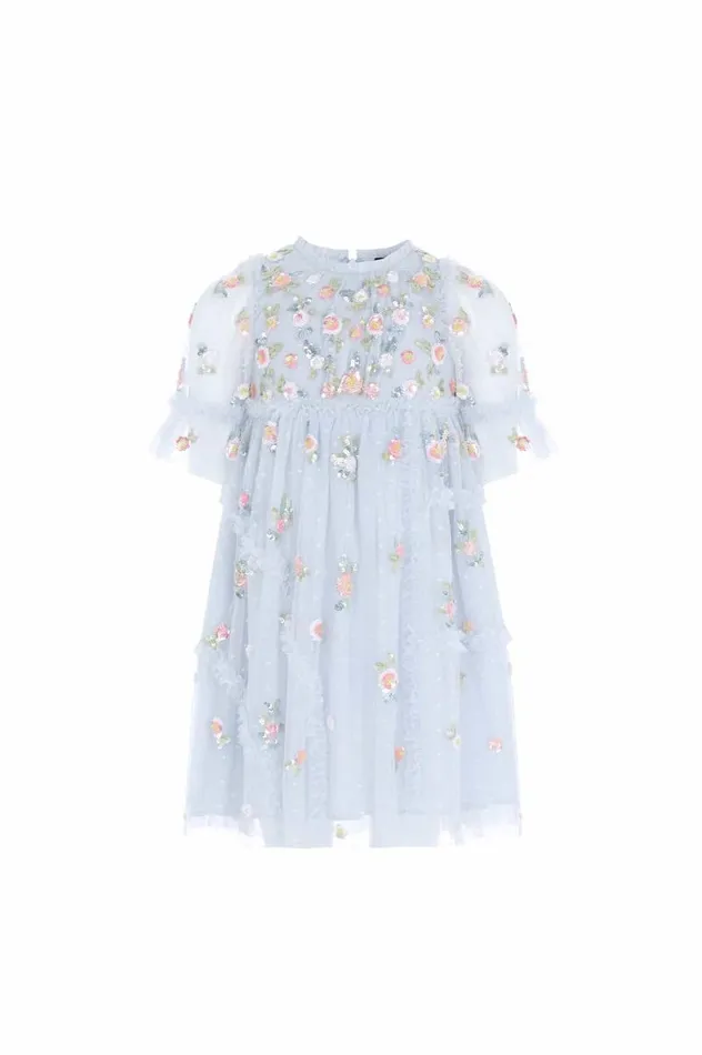 Needle and Thread Kids Formalwear Shimmer Ditsy Short Sleeve Kids Dress Blue 8211 Kids