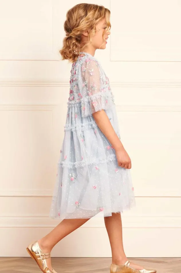 Needle and Thread Kids Formalwear Shimmer Ditsy Short Sleeve Kids Dress Blue 8211 Kids