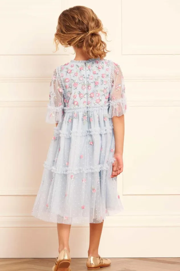 Needle and Thread Kids Formalwear Shimmer Ditsy Short Sleeve Kids Dress Blue 8211 Kids