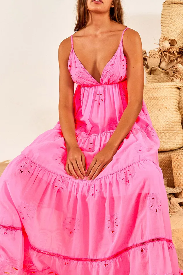 Neon Pink Maxi Dress Women Farm Rio Maxi Dresses