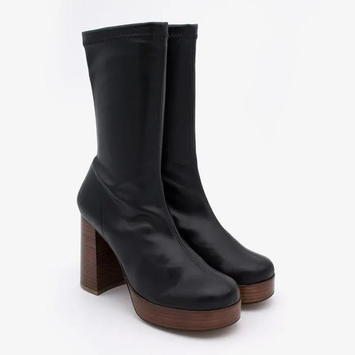 ngel Alarcn Boots And Booties Woman ANDERSON 8211 Leather Ankle Boots With Wood High Heel and Platform