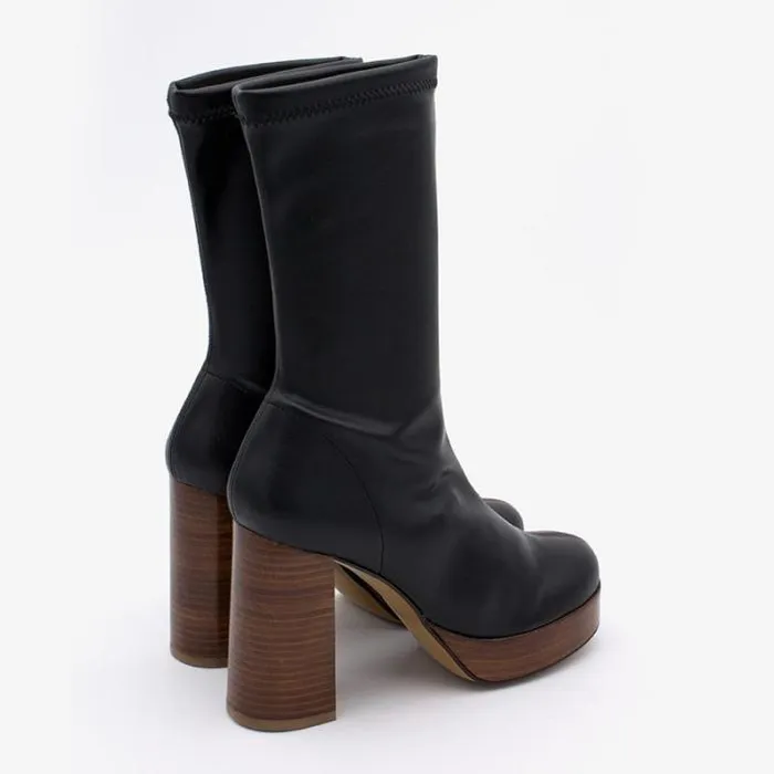 ngel Alarcn Boots And Booties Woman ANDERSON 8211 Leather Ankle Boots With Wood High Heel and Platform