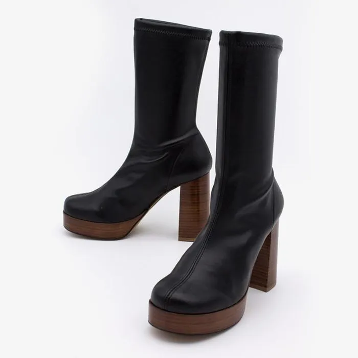 ngel Alarcn Boots And Booties Woman ANDERSON 8211 Leather Ankle Boots With Wood High Heel and Platform