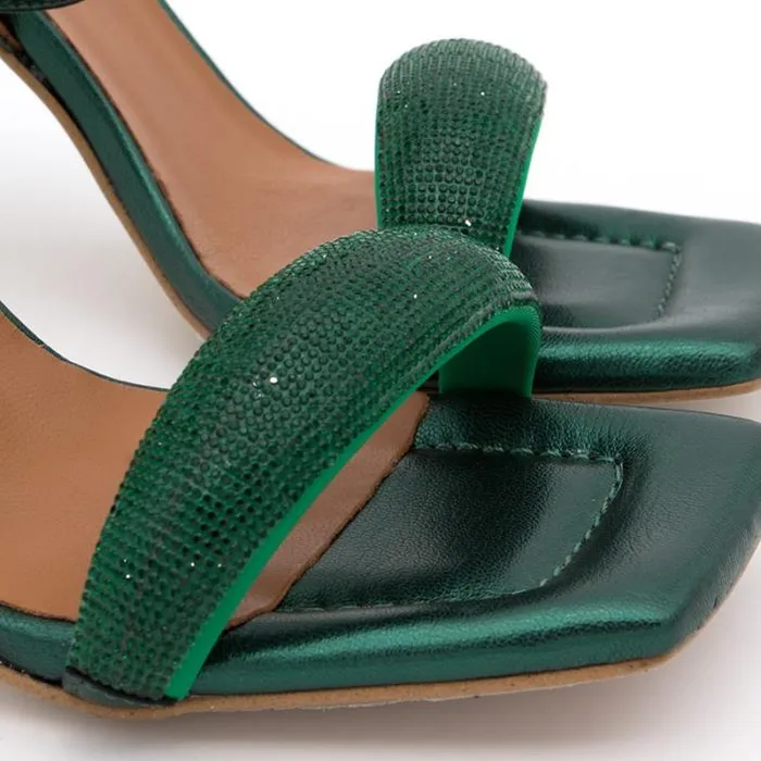 ngel Alarcn Metallized Shoes Woman CAROLE GEM 8211 Heeled Leather Sandals With Sparkling Crystals