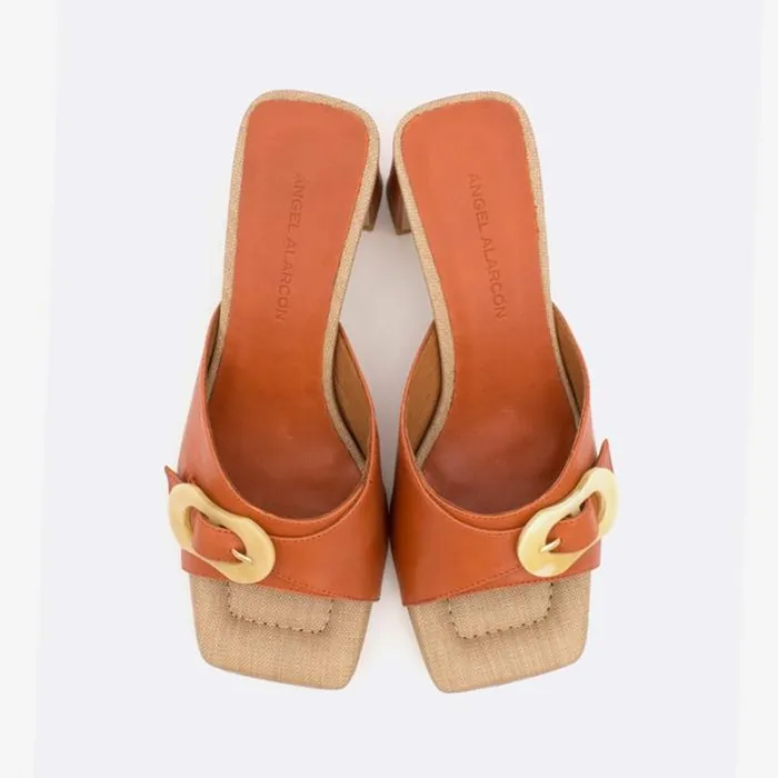 ngel Alarcn Mules Woman JELKE 8211 Leather Mule With Raffia Sole And Tortoiseshell Buckle