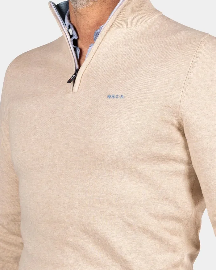 NZA New Zealand Auckland Knitwear Beige Half Zip Pullover 8211 Oat Sand 8211 Men NZA New Zealand Auckland Knitwear Beige Half Zip Pullover 8211 Oat Sand 8211 Men