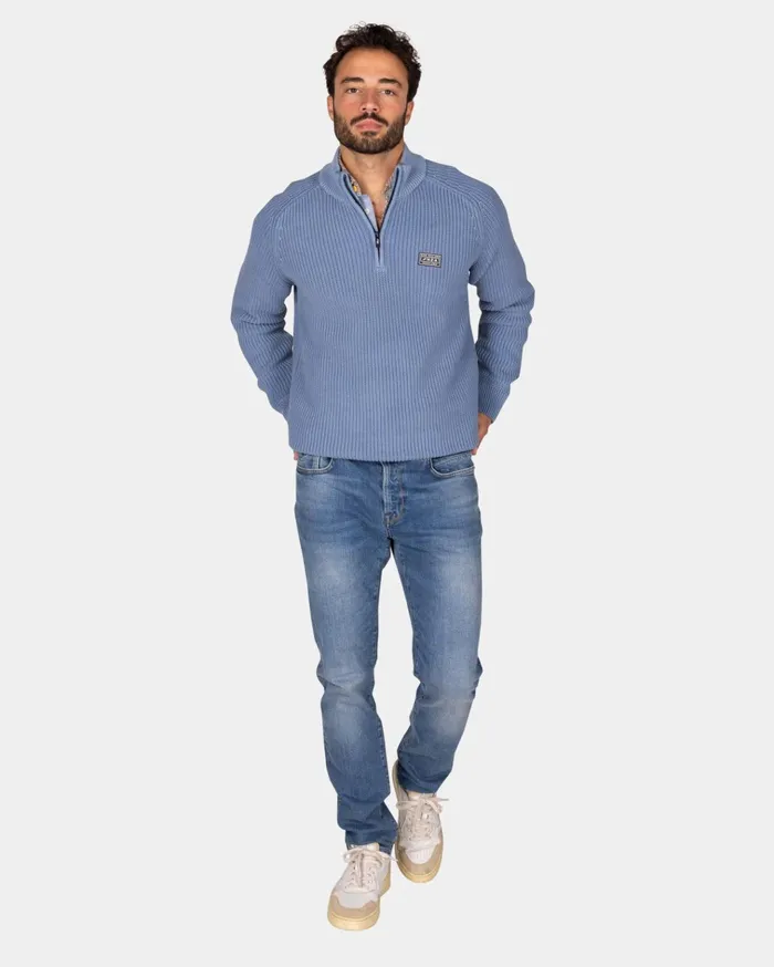 NZA New Zealand Auckland Knitwear Chunky Knit Blue HalfZip Sweater 8211 Mineral Blue 8211 Men NZA New Zealand Auckland Knitwear Chunky Knit Blue HalfZip Sweater 8211 Mineral Blue 8211 Men