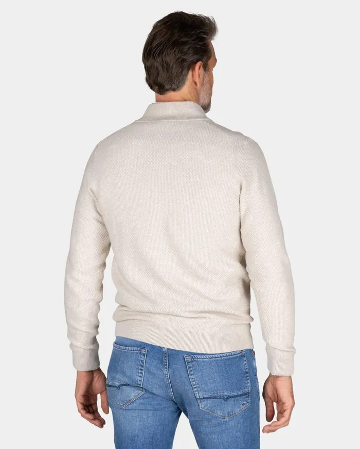 NZA New Zealand Auckland Knitwear Ecru Cotton HalfZip Sweater 8211 Powder Sand 8211 Men